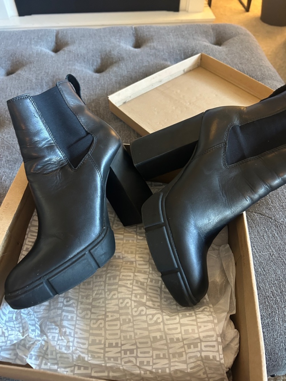 Steve Madden Black Platform Chelsea Booties